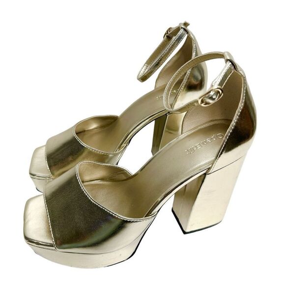 Open Edit Shoes Womens‎ Size 9.5 Gold Kimber Ankle Strap Platform Sandal - Picture 1 of 13